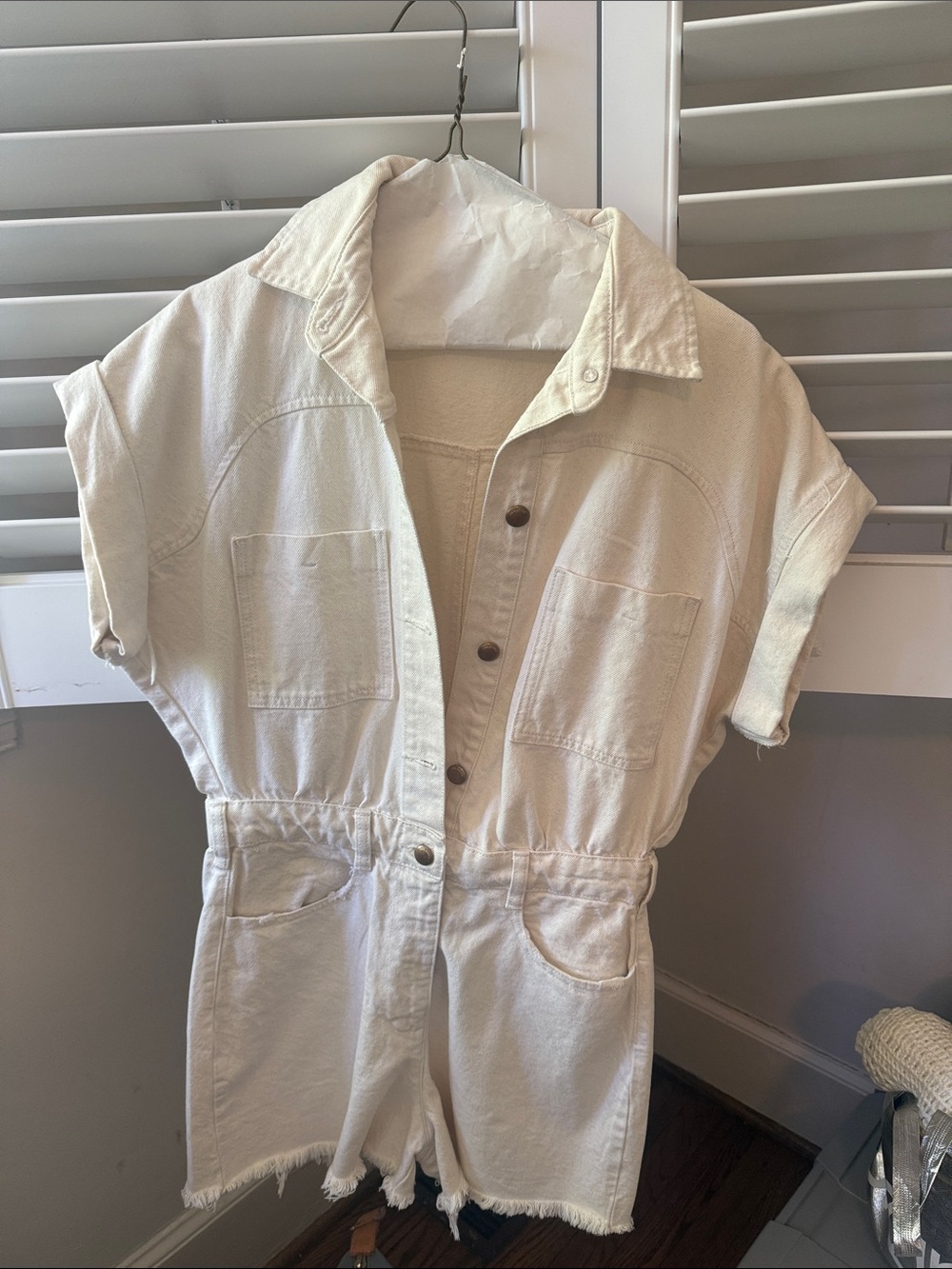 Zara Cream Short Sleeve Denim Romper